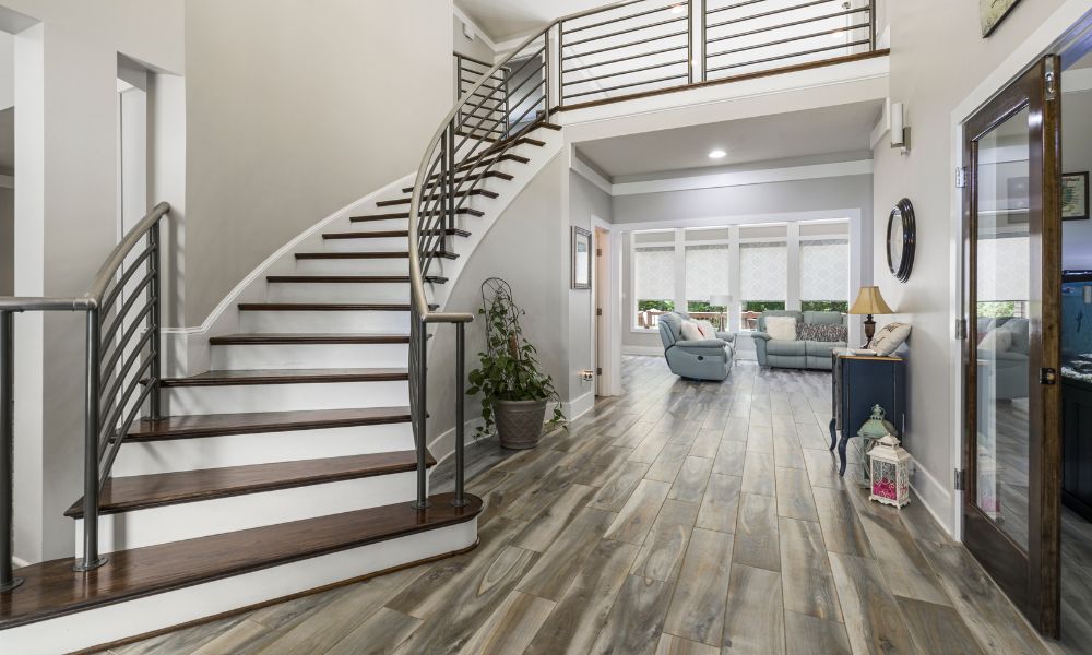 New build house with architecturally engineered staircase and stainless steel fittings.
