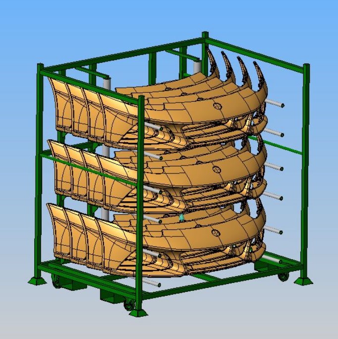 This is a CAD model of a stillage to store and transport car parts